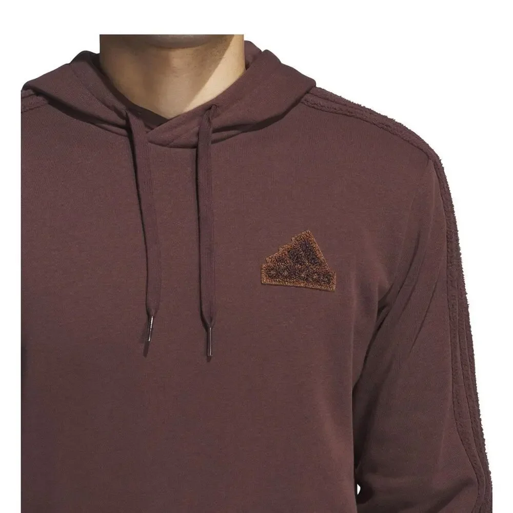 Adidas Men's Beige Coze 3-Stripes Pullover Hoodie Size S Shadow Brown